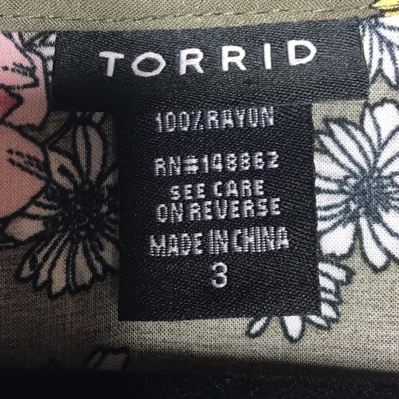 Plus Size Torrid 3X Olive Floral Babydoll Tunic - Picture 7 of 8